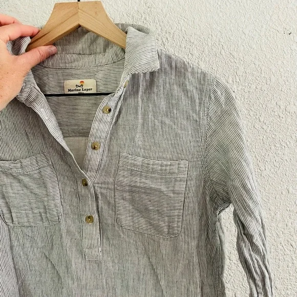 Marine Layer Grey Stripe Half Button Top - Picture 4 of 9